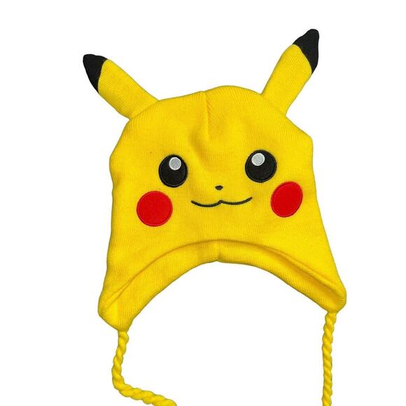 Pokemon Pikachu Beanie Knit Nintendo Winter Hat With Ears & Pokeballs 2015 NEW - Picture 2 of 5